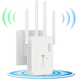 1200 Mbit/s WLAN Amplifier, WLAN Repeater Dual Band WLAN Amplifier Signal Amplifier with 1 LAN Port, 1 WAN Port, WPS, 3dBi x4 Antennas Compatible with All WLAN Devices