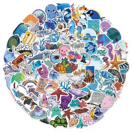100PCS Cute Ocean Stickers, Funny Marine Life Sticker Pack for Water Bottles Laptop Phone Skateboard Luggage Helmet Guitar, Vinyl Waterproof Cool Sea Animal Decals for Teen Girls Kids(cean Life)