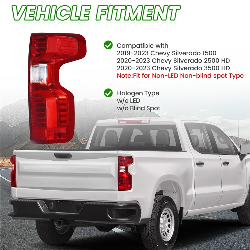 GSPSCN Passenger Side Tail Light Compatible With 2023-2019 Chevy Silverado