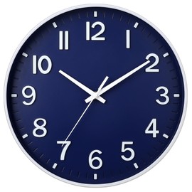 HZDHCLH Wall Clock 8 Inch Silent Non Ticking Quartz Modern Decorative Clock for Office Classroom Home Living Room Bedroom(navy blue)