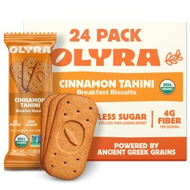 Olyra Breakfast Biscuits Cinnamon Tahini, Kids Healthy Snacks, Low Sugar, High Fiber, Plant-Based Protein Cookies, Organic Breakfast Cookies with Ancient Greek Grains, 24 Packs