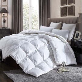 Luxurious California King Size Lightweight Goose Down Comforter Duvet Insert All Season, 1200 Thread Count 100% Egyptian Cotton, 45 oz Fill Weight, ( Cal ) King
