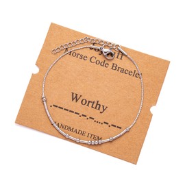 JoycuFF Worthy Morse Code Bracelets for Best Friend Mom Coworker Sister Daughter Inspirational Birthday Mother's Thanksgiving Day Gifts for Women Fashion Silver Chain Bracelet