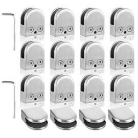 APACALI 16PCS Glass Balustrade Clamps 8-10mm, Stainless Steel Glass Clamps, Adjustable Glass Bracket Flat Back, Glass Clip Holder for Stair, Balustrade, Handrail, Window, Silver