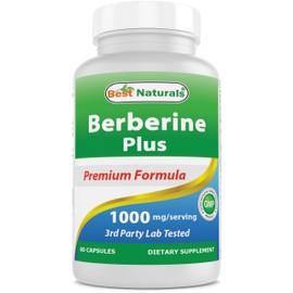 Best Naturals Best Naturals Berberine Plus 1000mg per Serving, (Non-GMO) 60 Capsules - Contains Berberine HCL 1000mg, Vitamin C 120mg & Zinc Gluconate 30 mg
