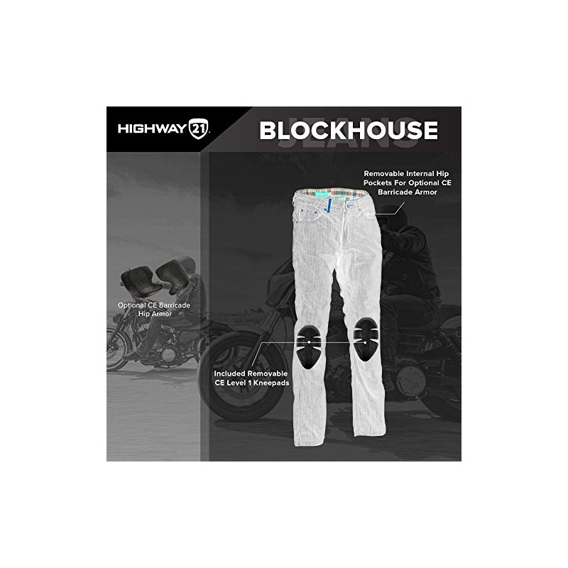 Highway 21 Blockhouse Jeans, Protective Straight-Leg Motorcycle Riding Jeans for