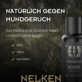 mySecretOil Nelkenöl 30 ml #mundgeruch – Naturreines ätherisches Öl zur effektiven Bekämpfung von Mundgeruch – Sanfte Reinigung von Mundhöhle & Zahnfleisch – 100% rein & vegan