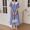 Collared Long Plus-Size Maternity Dress Dress Blue 2ea