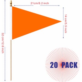 LUSEOAN 20 Pack Orange Mini Pennant Wood Stick Sublimation Flag Set - 5x8 Inch Solid Color Blank Hand Held Small Miniature Triangle Plain Flags for DIY Graffiti,School,Kids Birthday,Grand Opening