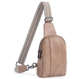 HKCLUF 4059 Crossbody Sling Bag For Women Vegan Leather Crossbody Fanny Packs Fashion Chest Bag with Adjustable Strap Perfect for Back to School:_Light Khaki