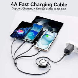 MINLU Multi Charging Cable 4A, 2Pack 4Ft Retractable Multi Fast Charger Cable, Multiple Charging Cord, 4 in 1 Multi USB Cable with Type C/Micro USB Ports for Cell Phones/IP/Galaxy/PS/Tablets/iPads