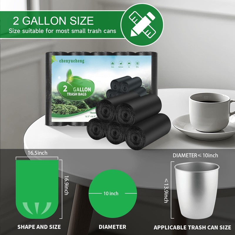 Small Biodegradable Trash-Bags Bathroom 2 Gallon-Black - Mini Garbage Bags