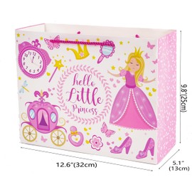 Lyforpyton Large Pink Gift Bags with Tissue Paper 12.6" Little Princess Gift Bags for Baby Girl Birthday Baby Shower