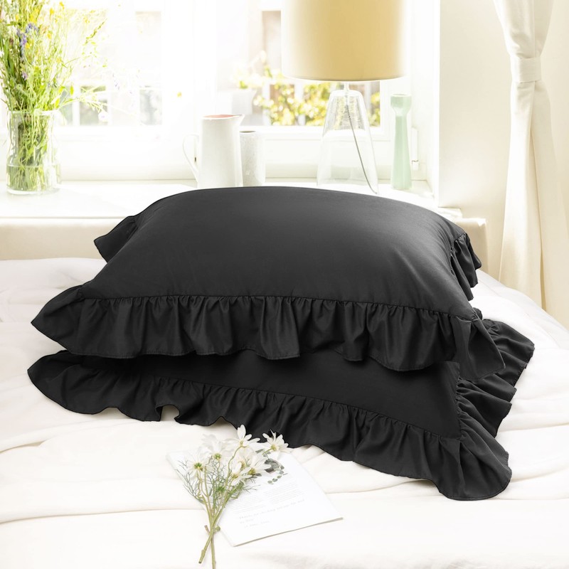 PiccoCasa Brushed Ruffle Pillowcases 2 Pack, Soft Breathable Pillow Covers