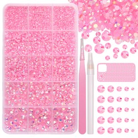 16000 Pcs Resin Rhinestones for Crafting, Flatback Light Pink Gems Jelly Rhinestones, Mixed Sizes Pink Bedazzling Crystal with Pickup Tool for DIY Crafts Clothing Tumblers Mugs Shoes Fabric Nail Art