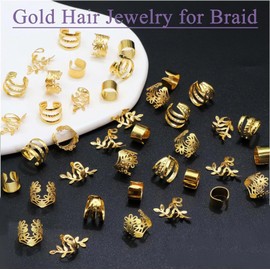 40pcs Gold Hair Jewelry for Braids Accessories Jewelry for Hair Dreadlocks Adjustable Metal Hair Rings Hair Cuff Braid Hair Decorations for Men Women Girls