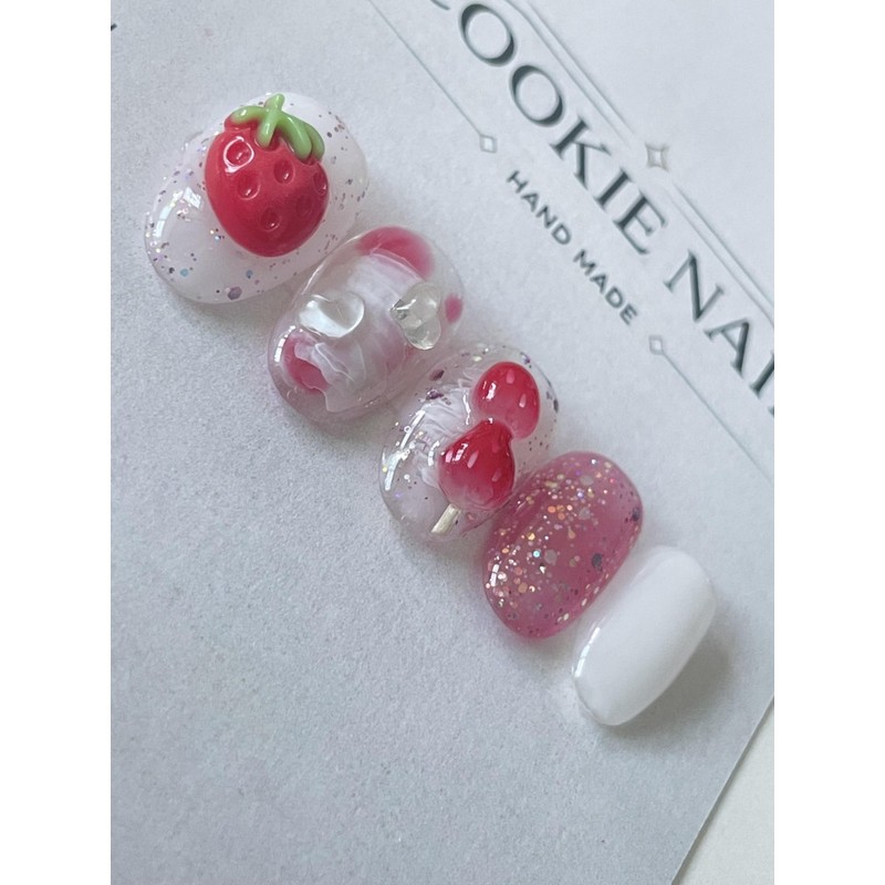 ⭐️ Soft Syrup [Strawberry Tanghulu] Nail Tips ⭐️ - Long