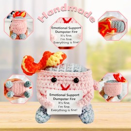 Cute Crochet Dumpster Fire,Emotional Support Gift,Burning Trash Can,I'm Fine,Positive Dumpster Fire,Desk Décor,Gift For Neighbors,Thank You Gift,Thanksgiving Gift,Home Decoration,Positive Gift