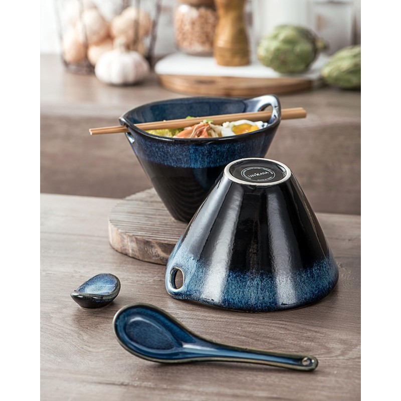 UNICASA Japanese Ramen Bowl Set with Chopsticks, Spoons and Rests,