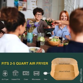 SAEIV Heißluftfritteuse Backpapier 100 Stück, Airfryer Backpapier 20-24 cm, BPA-frei, Antihaft Wasserdicht Ölfest Einwegschalen Air Fryer Baking Paper für 4.7L - 7.3L2, Quadrat