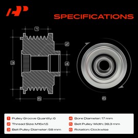 A-Premium Alternator Freewheel Clutch Pulley Compatible with Hyundai Elantra 2017-2020 1.4L 2.0L, Kona 2018-2020 2.0L, 6 Grooves Clockwise