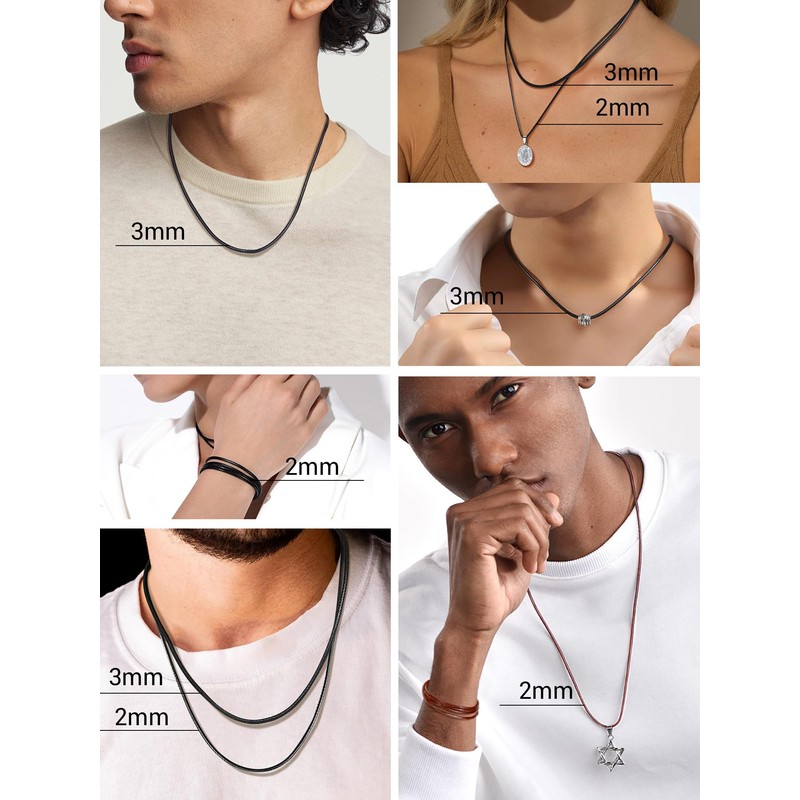 Mens String Rope Necklace Black Jewelry Plain Leather Necklace Cord