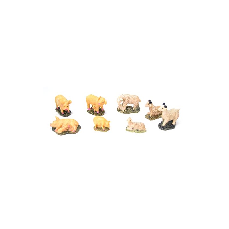 8 x Sheep Rams Lambs Pigs and Piglets Christmas Figures