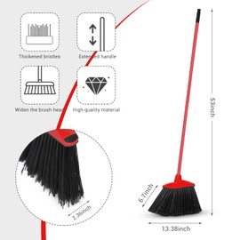 12 Pcs Heavy Duty Broom Bulk 53 Inch Commercial Angle Brooms for Sweeping Indoor Outdoor Broom with Long Handle Black Broom for Garage Courtyard Patio Lobby Mall Market Shop Sidewalk Floor (Red)