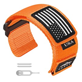 Abanen Rugged Tactical Nylon Watch Band for Garmin Instinct/Instinct 2 Solar, 22mm Sport Strap with Stars-Stripes Flag for Tactical/Tide/Esports/Solar (Orange)