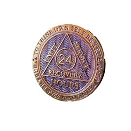RecoveryChip 24 Hours AA Medallion Reflex Purple Gold Plated Alcoholics Anonymous Sobriety Chip