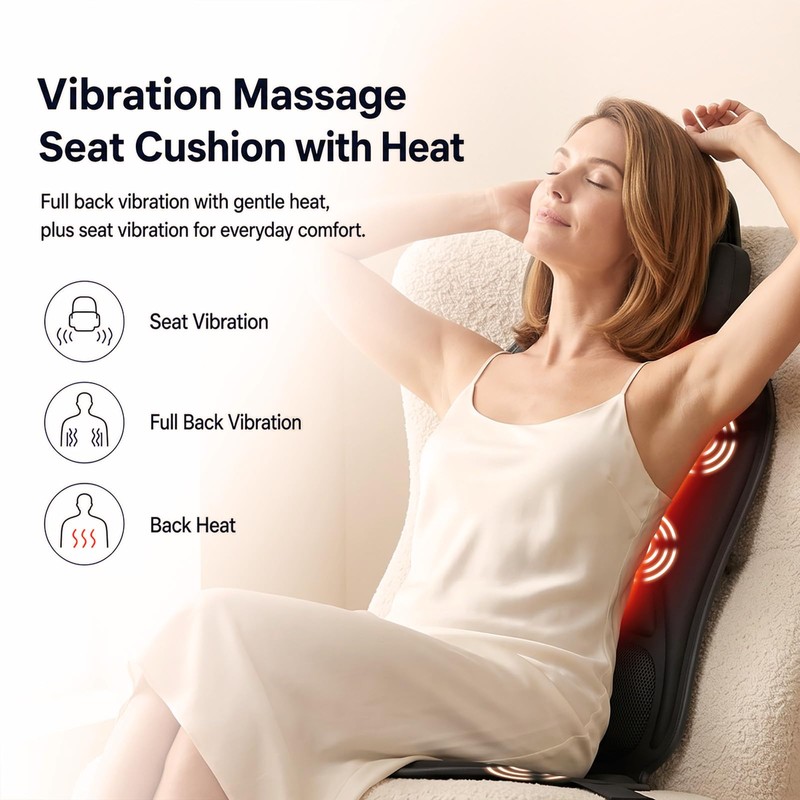 comrelax Vibrating Back Massager for Chair with Heat & Cooling,