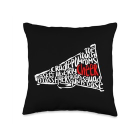 Cheer Gear Cheerleading Tees Megaphone with Cheer Words Cloud Art Throw Pillow, 16x16, Multicolor