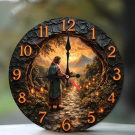 Lancholy Stone Pathway Jesus Wall Clock Religious Art Decor 10-Inch Wooden Wall Clock, Silent Movement, Battery Operated (AA Batteries Not Included), Artistic Home Decor, Perfect for Home Accents
