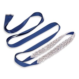 JASGOOD Bridal Belt Handmade Crystal Rhinestone Braided Wedding Dress Sash Belt For Bridal Gowns,Navy Blue