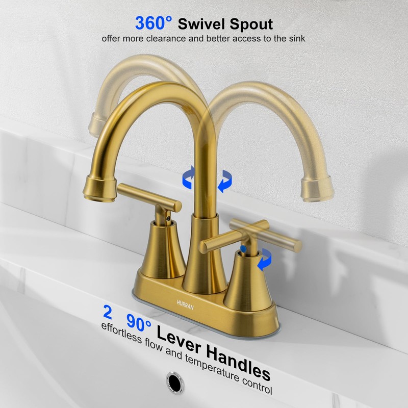 4 inch Brushed Gold Bathroom Sink Faucet with Pop-up Drain