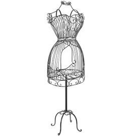 MyGift Vintage Style Black Metal Adjustable Dress Form Mannequin for Women, Garment Rack Form Fitting Dress Display Stand