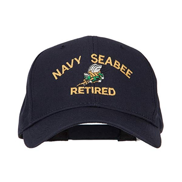 US Navy Seabee Retired Military Embroidered Solid Cotton Pro Style Cap - Navy OSFM