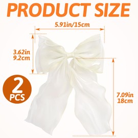 CTEAKOP 2 Pcs Elegant White Hair Bow, Silk Yarn Ribbon Hair Bows for Women, Metal Bow Hair Clips, French Hair Accessories for Women, Weddings, Festivals, Parties