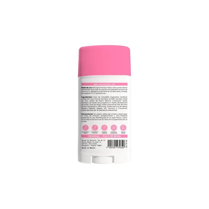 Desodorante En Barra Naturaldry Mujer Palo De Rosa Original