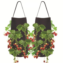 Nicole Knupfer Pack of 2 Strawberry Plant Bags, Hanging Strawberry Plant Bags Made of Felt, Plant Bag with Holes for Strawberry and Tomatoes (2 Pieces, Black)