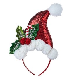 RAZ Imports Santa Hat Headband with Holly Berry and Candy Cane