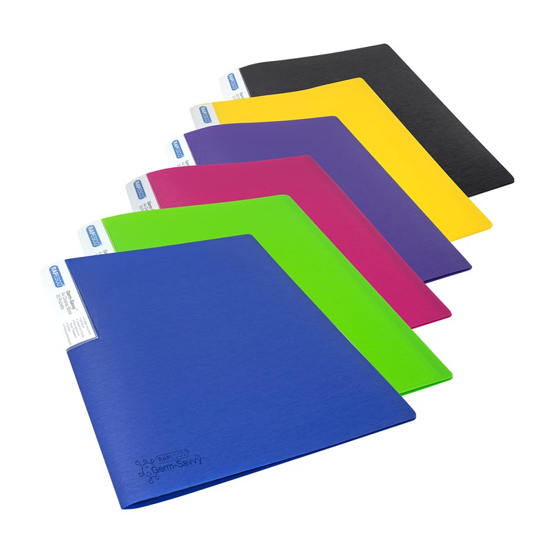 Rapesco 1673 Germ-Savvy Antibacterial, Presentation Folder 20 Pockets A4, Blue,