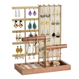 Organizador De Joyas Estante Exhibidor De Joyeria, Soporte para Joyas,Pulsera, Aretes Collares,Cadenas,Soporte para Pendientes para Colgar,Expositor con Bandeja Para Agujeros, Anillos, Relojes (A)