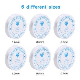 Clear Bracelet Elastic 6 Rolls Clear Bracelet Elastic String, Elastic Cord for Bracelet Making, Durable & Strong Bead Thread, with 3 Bead Needles and 1 Cutter, for Jewellery Making & DIY Bracelets