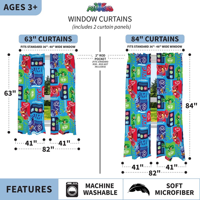 Franco Kids Room Window Curtains Drapes Set, 82 in x