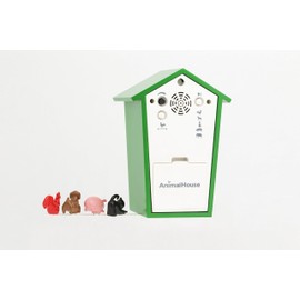 KOOKOO AnimalHouse Grün, Moderne kleine Kuckucksuhr mit 5 Bauernhoftieren, Aufnahmen aus der Natur. Hat EIN freundliches und modernes Design.