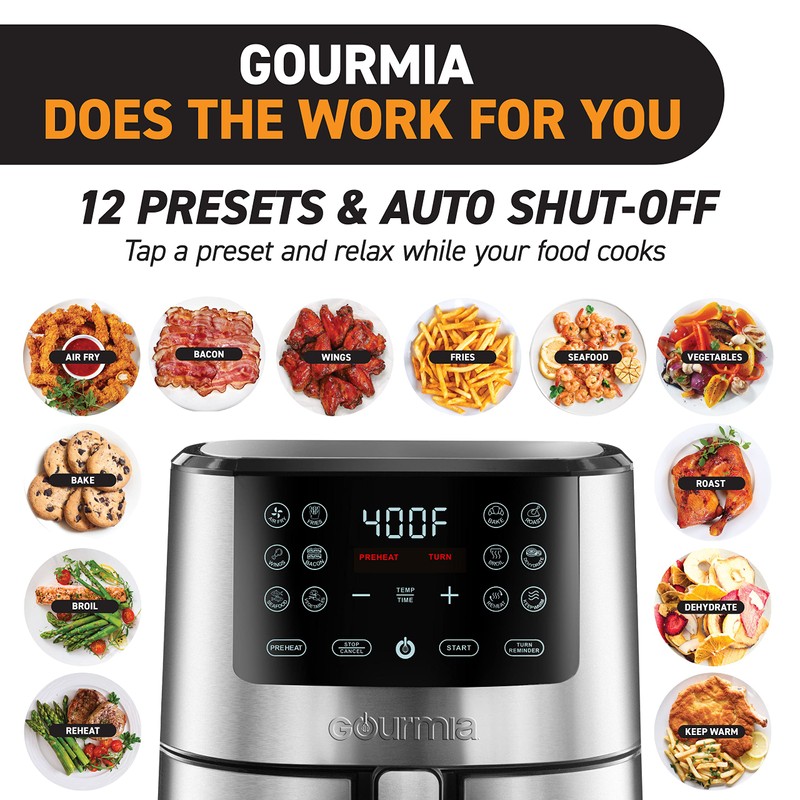 Gourmia 4-Qt Digital Air Fryer with Guided Cooking, Easy Clean,