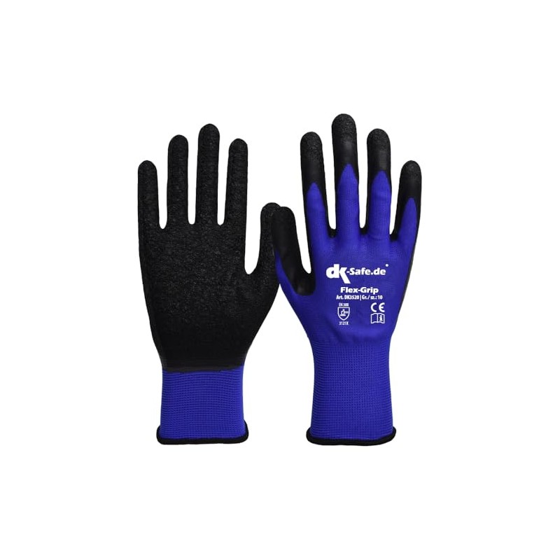 DK-Safe Flex-Grip Nylotex 3520 Nylon Latex Work Gloves 12 Pairs
