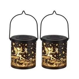 HPC 2 Pack Solar Lantern Outdoor Waterproof Flower Fairy Garden Decoration Gift for Women Mom Grandma Hanging Light Metal Solar Decoration Outdoor Suitable for Patio, Balcony, Backyard, Porch