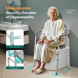 HOMEAL Raised Toilet Seat Riser with Handles for Seniors, 450LBS Heavy-Duty 3in1 Commode Chair for Disabled & Patients with Reinforced Frame & Protective Deflector, Built for Safety & Clean